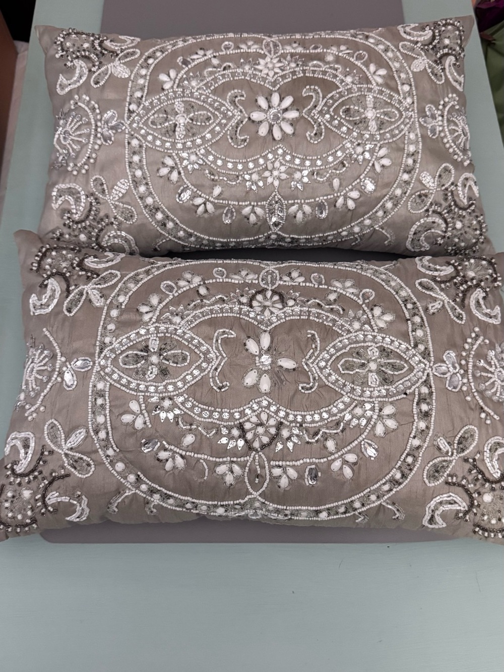 Taupe beaded pillows